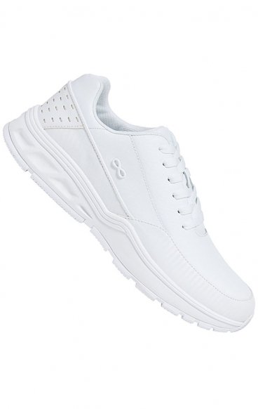 Flow White Genuine Leather Slip-Resistant Sneaker from Infinity Footwear by Cherokee