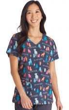 TF614 Tooniforms 3 Pocket V-Neck Print Top by Cherokee Uniforms - Hashtag Happiness