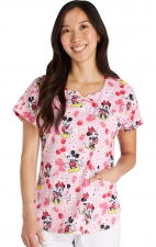 TF787 Tooniforms Round Neck Print Top with Lace-Up Detail by Cherokee Uniforms - Sweet Mickey