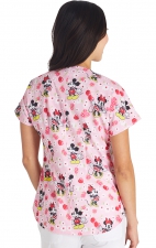TF787 Tooniforms Round Neck Print Top with Lace-Up Detail by Cherokee Uniforms - Sweet Mickey