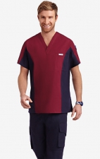 Men's Two Tone Scrub Top - Burgundy-Navy (BU-NN)