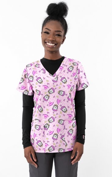 *FINAL SALE 1438P – Pointe Princess Print Scrub Top - Soft Stretch Zinnia Fabric by Greentown