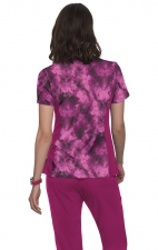 1049PR koi Lite Stretch Raquel Mock-Wrap Print Top - Heather Raspberry Tie Dye