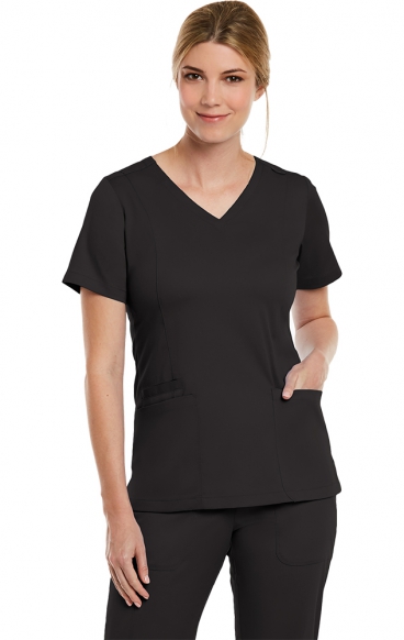 3501-Petite Matrix Fitted Double V-Neck Top by Maevn