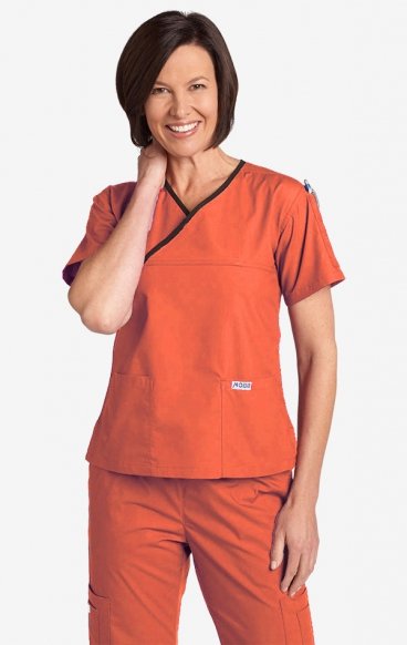 *FINAL SALE TANGERINE/BROWN 323T Criss Cross Scrub Top by MOBB