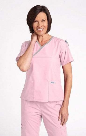 *FINAL SALE PINK/GREY 323T Criss Cross Scrub Top by MOBB