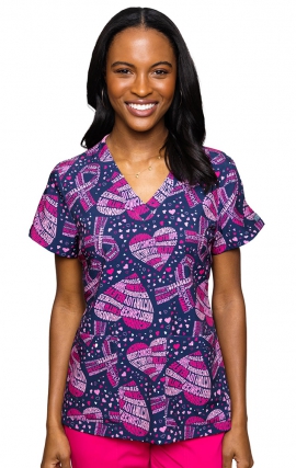 8564 Med Couture V-Neck Vicky Print Scrub Top - Cancer Awareness