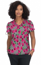 F101PR French Bull by koi Doll V-Neck Print Scrub Top - Houndstooth Rose