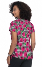 F101PR French Bull by koi Doll V-Neck Print Scrub Top - Houndstooth Rose