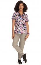 1070PR Koi Stretch Elena 4 Pocket Print Top - Watercolor Petals