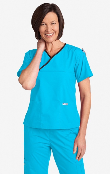 *FINAL SALE AQUA/BLACK 323T Criss Cross Scrub Top by MOBB