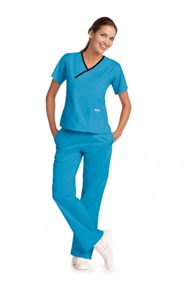 *FINAL SALE MOBB 323/312 Aqua/Black Two Piece Criss Cross Flip Flap Scrub Set