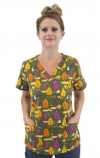 9810 Maevn Women's Printed V-Neck Top - Forest Friends