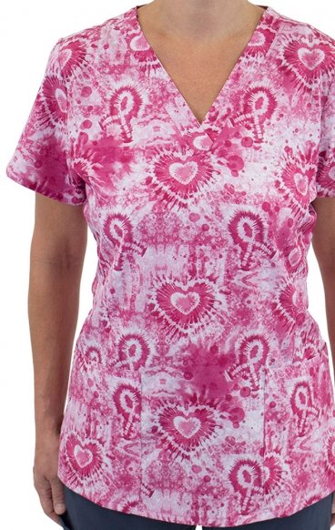 9810 Maevn Women's Printed V-Neck Top - Pink Strength