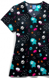 *FINAL SALE Z12213 Zoe + Chloe Pawp Star Curved V-neck Print Scrub Tops
