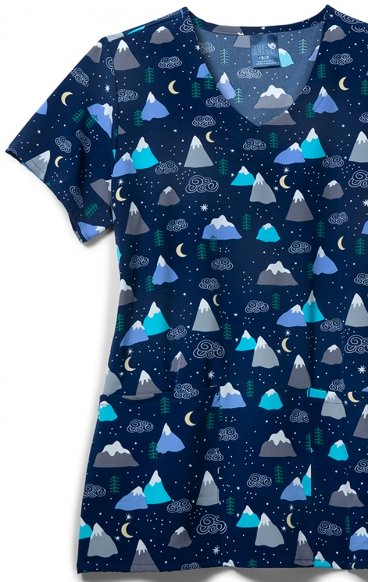 *FINAL SALE Zoe + Chloe Snow Caps Curved V-neck Print Scrub Tops *FINAL SALE Zoe + Chloe Snow Caps Curved V-neck Print Scrub Tops