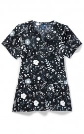 Zoe + Chloe Moody Blooms Notch Neck Print Scrub Tops