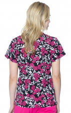 8564 Med Couture V-Neck Vicky Print Scrub Top - Pink Flower Power