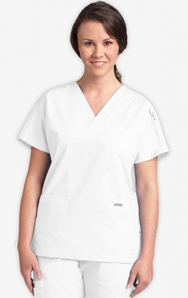 *FINAL SALE WHITE 310T-Petite MOBB Classic Unisex 3 Pocket Scrub Top