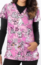 1500PK – CATS & DOGS STAYCATION Print Scrub Top - Soft Stretch Zinnia Fabric by Greentown
