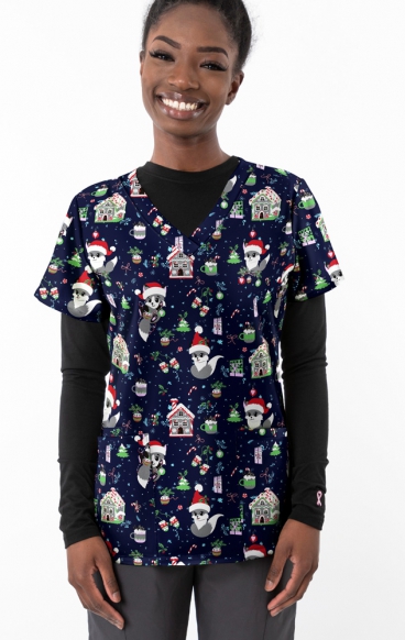 *FINAL SALE 1569NV – MERRY FOXMAS Print Scrub Top  by Greentown