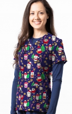 1571NV – Penguin Snow Day Print Scrub Top  by Greentown