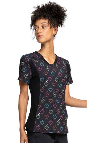 *FINAL SALE CK641 - Cherokee Prints V-Neck Knit Panel Top in Hearts On The Line