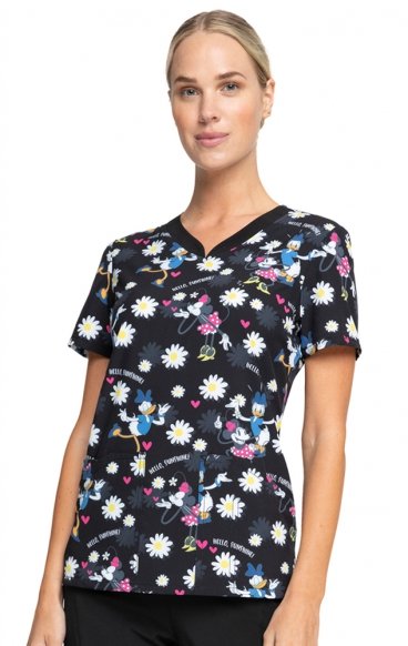 *FINAL SALE TF671 MKUE - Cherokee Licensed Tooniforms V-Neck Top in Hello Sunshine