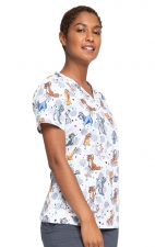 *FINAL SALE TF738 LACD - Cherokee Licensed Tooniforms V-Neck Top in Cats And Dogs