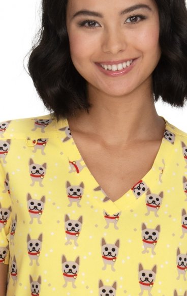 F101PR French Bull by koi Doll V-Neck Print Scrub Top - Frenchie F101PR French Bull by koi Doll V-Neck Print Scrub Top - Frenchie