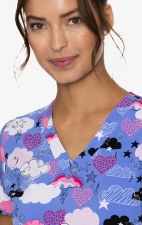 8564 Med Couture V-Neck Vicky Print Scrub Top - Happy Cloud