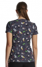 DK852 Dickies EDS Signature Rounded V-Neck Print Top - Miso Purr-fect