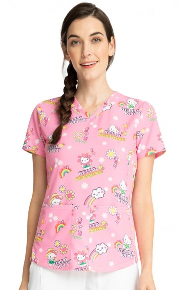 *FINAL SALE TF770 Cherokee Licensed V-Neck Print Top in Hello Kitty Sunshine