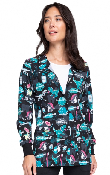*FINAL SALE CK321 Cherokee Prints Snap Front Print Warm-up Jacket in I'm A Dentisaurus