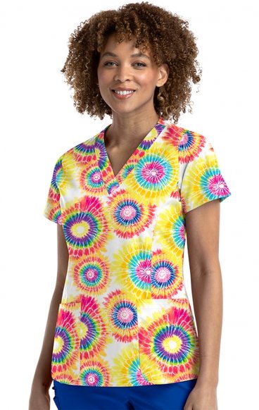 9810 Maevn Women's Printed V-Neck Top - Rainbow Dreams