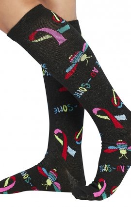 Print Support Bee Au-Some Women's Graduated Medium Support Compression Socks by Cherokee