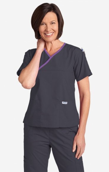 *FINAL SALE MOBB 323/312 Charcoal/Lilac Two Piece Criss Cross Flip Flap Scrub Set