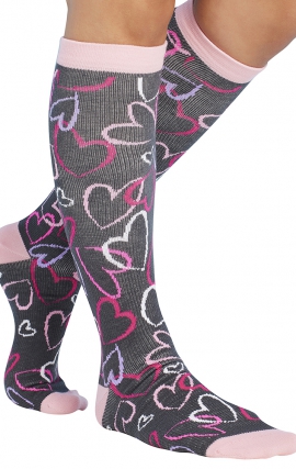 Print Support Sketch Hearts Women's Graduated Medium Support Compression Socks by Cherokee