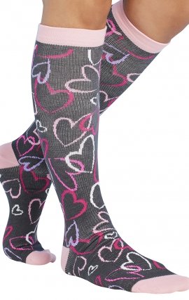 Print Support Sketch Hearts Women's Graduated Medium Support Compression Socks by Cherokee