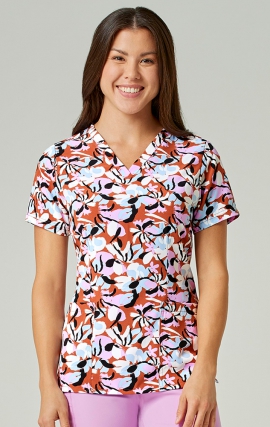 6657 WonderWink Fitted 3-Pocket V-Neck Print Top - Palette Petals