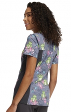 CK636 iFlex V-Neck 4 Pocket Print Top with Knit Panels by Cherokee - Toad-ally Floral Friends