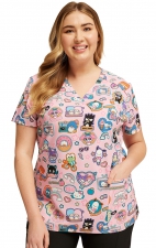 TF776 Tooniforms Fitted V-Neck 2 Pocket Print Top by Cherokee Uniforms - Supercute Stickers 