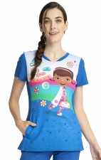 TF749 Tooniforms V-Neck Print Top with Contrast Panels by Cherokee Uniforms - To The Rescue