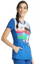 TF749 Tooniforms V-Neck Print Top with Contrast Panels by Cherokee Uniforms - To The Rescue