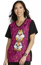 TF677 Tooniforms Fitted V-Neck Print Top with Contrast Panels and Kangaroo Pocket by Cherokee Uniforms - Nuts for Nuts