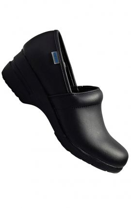 Harmony Black Slip Resistant Leather Clog from Workwear Footwear by Cherokee