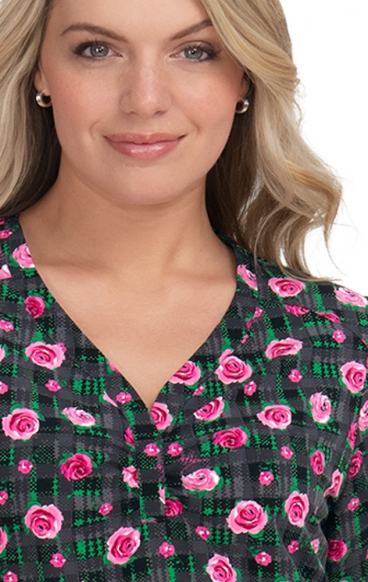 B126PR Betsey Johnson by koi Canola Print Scrub Top - Cozy Roses