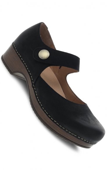 Beatrice Black Burnished Nubuck Stapled Mary Jane by Dansko