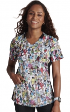 TF764 Tooniforms V-Neck Print Top with Rib Knit Panels by Cherokee Uniforms - Where's Waldo?