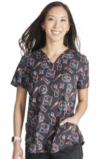 CK662 Cherokee Genuine V-Neck Print Top with Rounded Hem by Cherokee - Caring Essentials